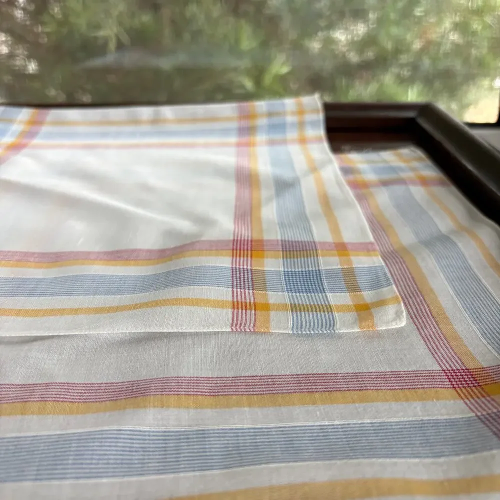 Vintage Plaid Cotton Handkerchief Set Blue Yellow Red 11x11
